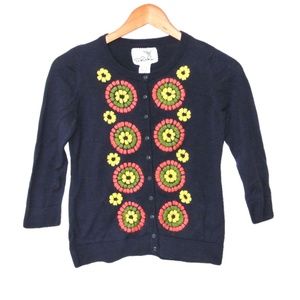 Tabitha Embroidered Soleil Navy Cardigan Sweater S